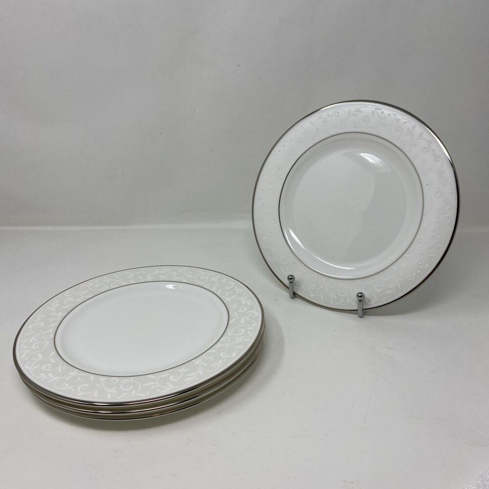 Lenox OPAL INNOCENCE Salad Plates 8” Platinum Band Set of 4 Bone China USA